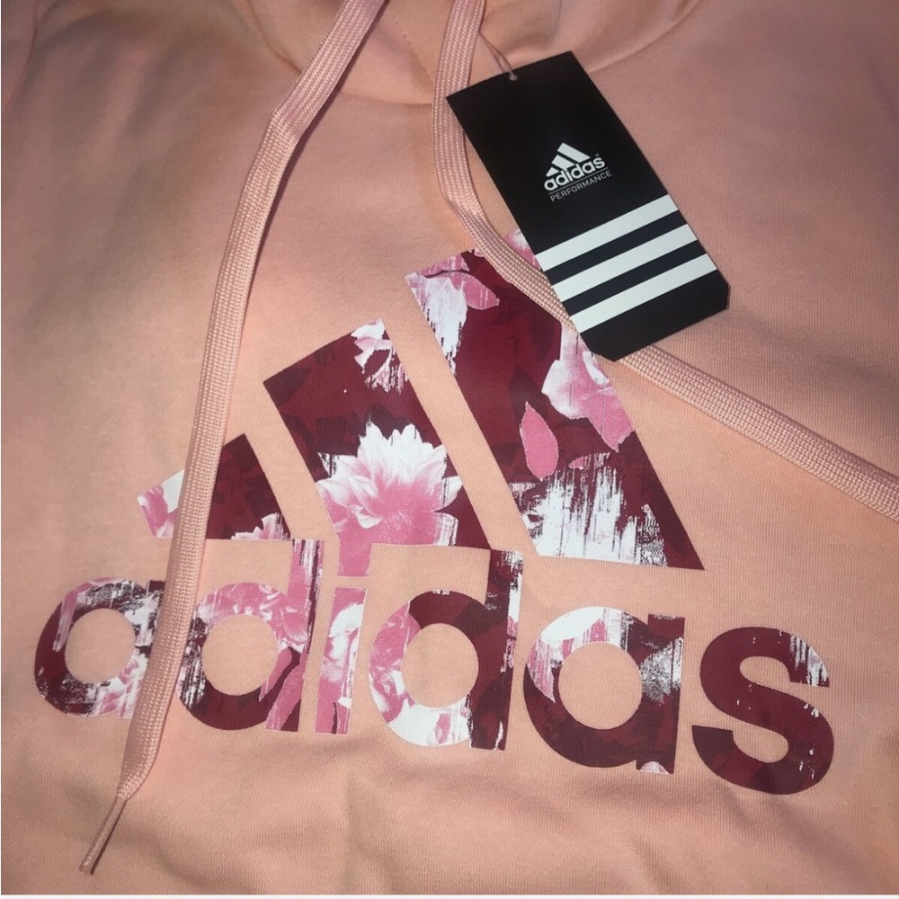 adidas hoodie with floral pattern in pink Coral/salmon - Picture 2 of 3